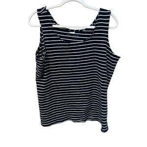 Susan Graver Womens XL Black White Striped Sleeveless Scoop Neck Tank Top